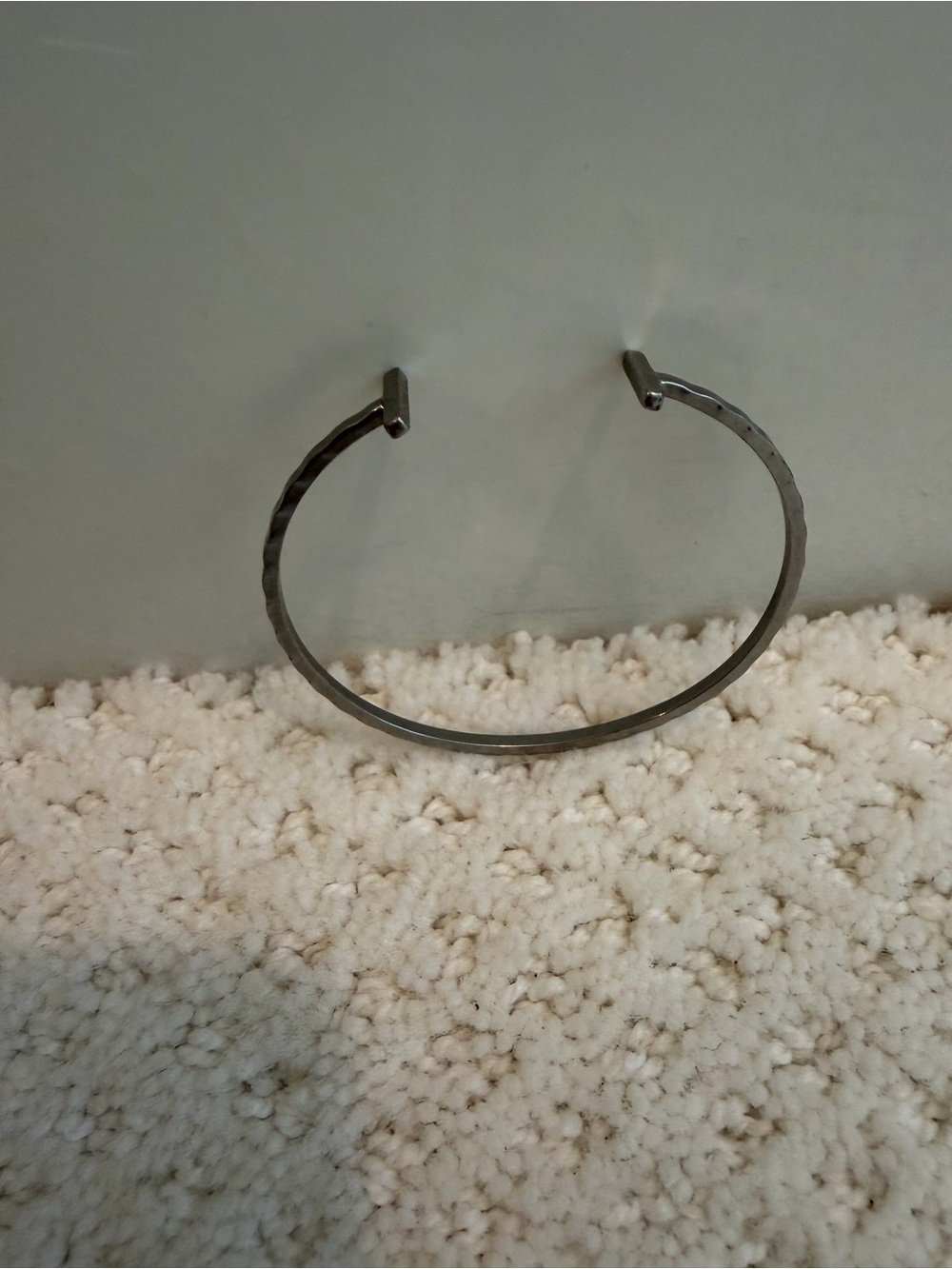 T Bracelet Silver Plated Hammered Open Cuff Bracelet Light Minimalist